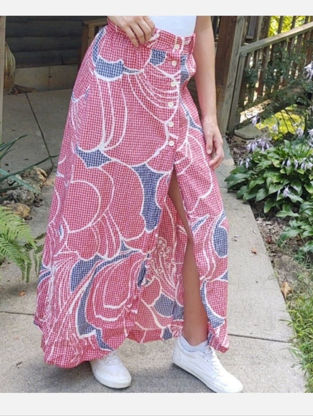 Vintage Open Front Gingham Flower Skirt 28"
